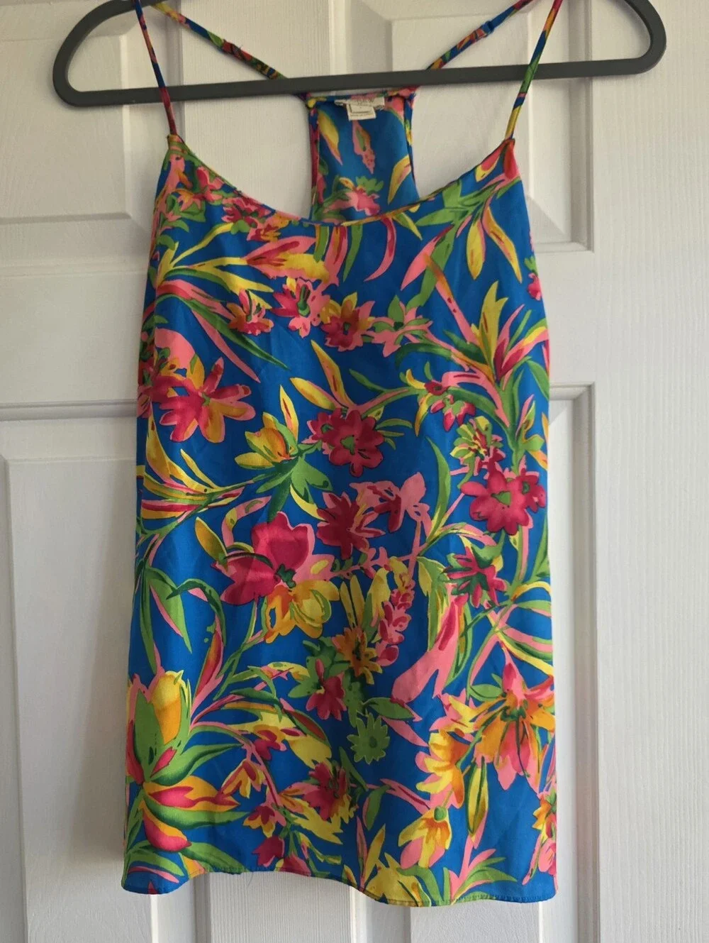 J. Crew Tropical Floral Halter Cami in Blue with Pink & Yellow